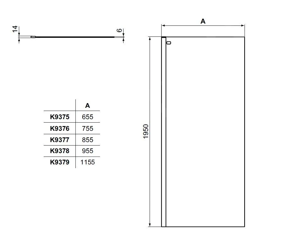 Ideal Standard Connect 2 - Douchewand Wetroom 900 Mm, Zwart/helder Glas K9377V3 - Afbeelding 2
