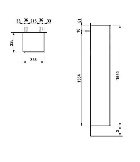 Laufen Lani - Hoge Kast 165x35 Cm, 1 Deur, Scharnieren Rechts, Mat Wit H4037221122601 - Afbeelding 2