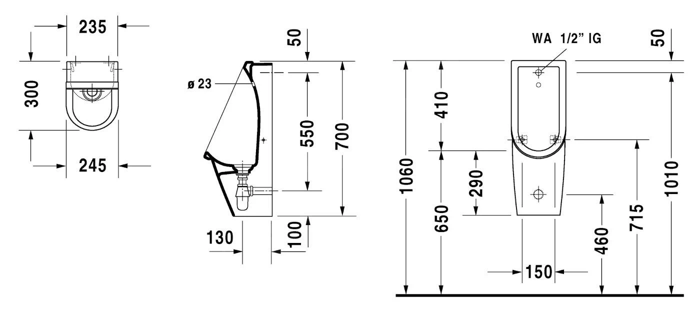 Duravit Starck 3 - Urinoir, Met Achterinlaat, Rimless, Alpine Wit 0827250000 - Afbeelding 2