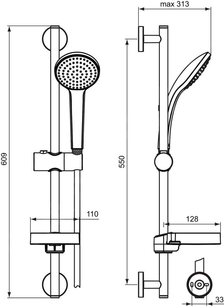 Ideal Standard Idealrain - Doucheset Met Douchestang 600mm, 1 Straalsoort, Chroom B9412AA - Afbeelding 2