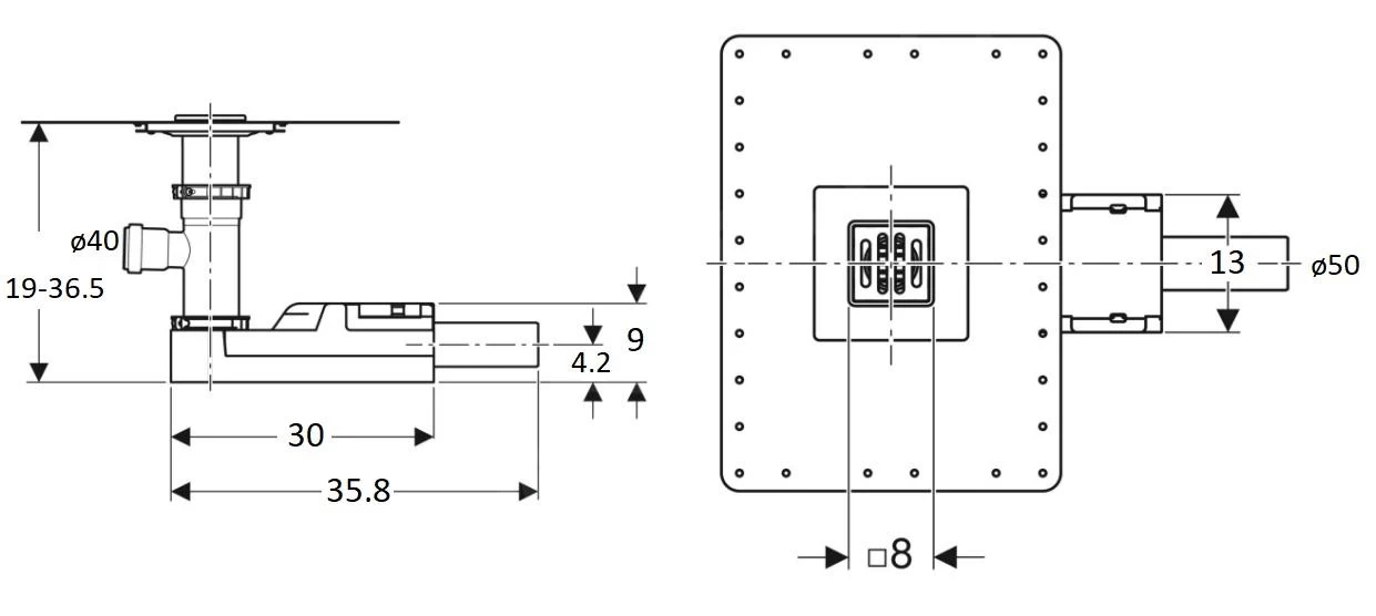Geberit Toebehoren - Vloerafvoer Met Inlaat, Met Rvs Rooster 80x80 Mm 154.059.00.1 - Afbeelding 2