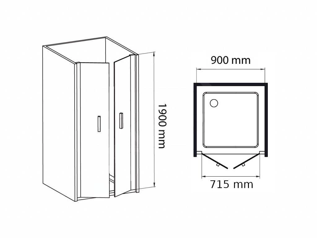 Lansanit LitEX Elisa - Douchedeur 2 Delig 900 Mm, Glanzend Aluminium/mat Glas AS2-90-190-M - Afbeelding 2