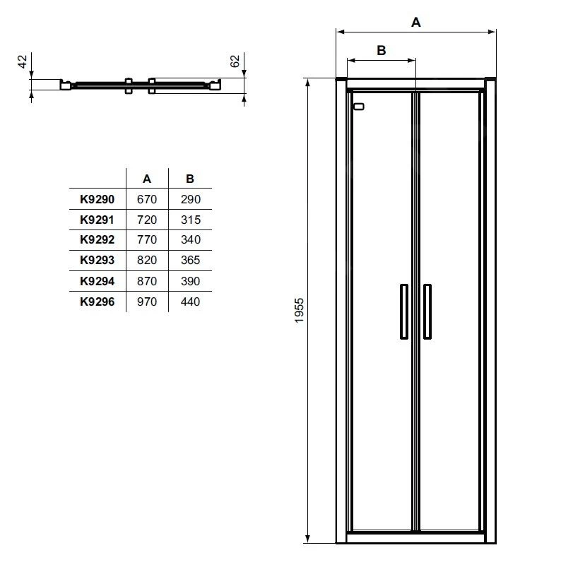 Ideal Standard Connect 2 - Klapdeur 850 Mm, Silver Bright/helder Glas K9293EO - Afbeelding 2