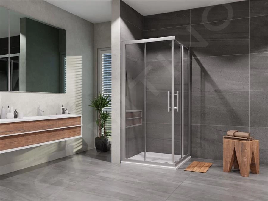 Lansanit LitEX Terni - Douchecabine 4 Delig 1000x1000 Mm, Glanzend Aluminium/mat Glas CF11-190-M