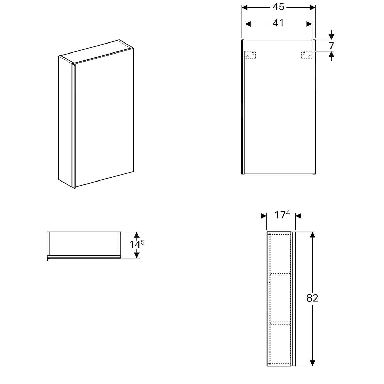 Geberit Acanto - Badkamer Bovenkast Met Interne Spiegel 450x820 Mm, Glanzend Wit 500.639.01.2 - Afbeelding 2