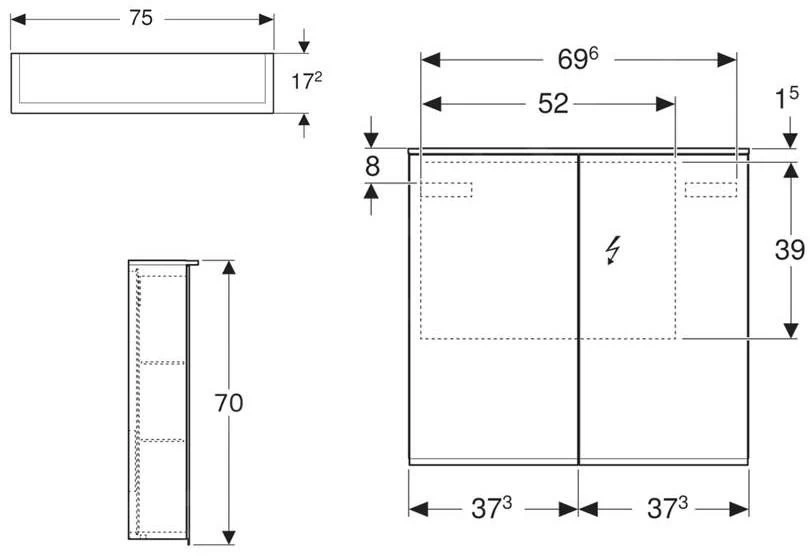 Geberit Option - Spiegelkast Met Verlichting, 750x700x172 Mm 500.206.00.1 - Afbeelding 2