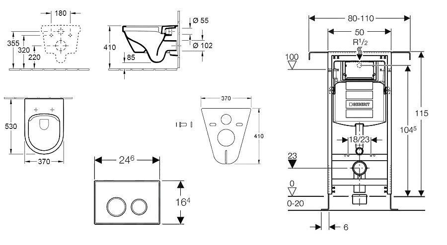 Geberit Duofix - Inbouwreservoir Voor Hangend Toilet Met SIGMA01 Bedieningsknop, Glanzend Chroom + Villeroy Boch - Hangend Toilet En Wc-bril, DirectFlush, SoftClose, CeramicPlus 111.355.00.5 NB2 - Afbeelding 2