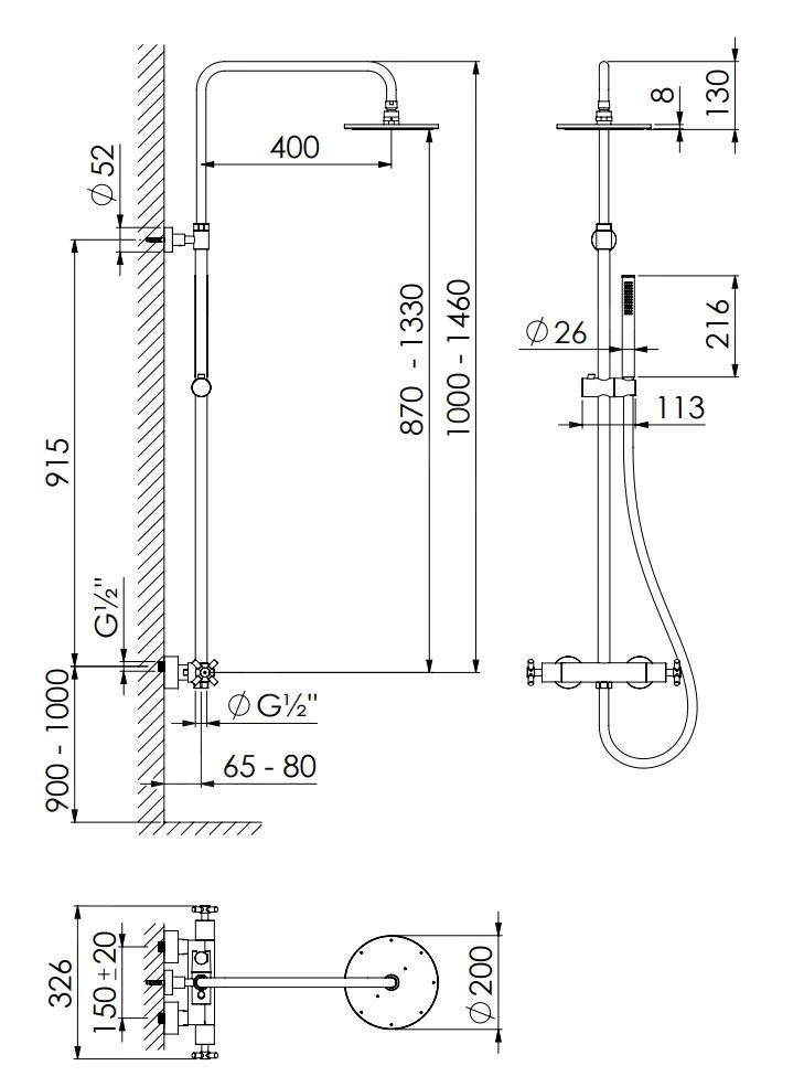 Steinberg 250 - Doucheset Met Thermostaat, Diameter 200 Mm, Rose Goud 250 2721 RG - Afbeelding 2