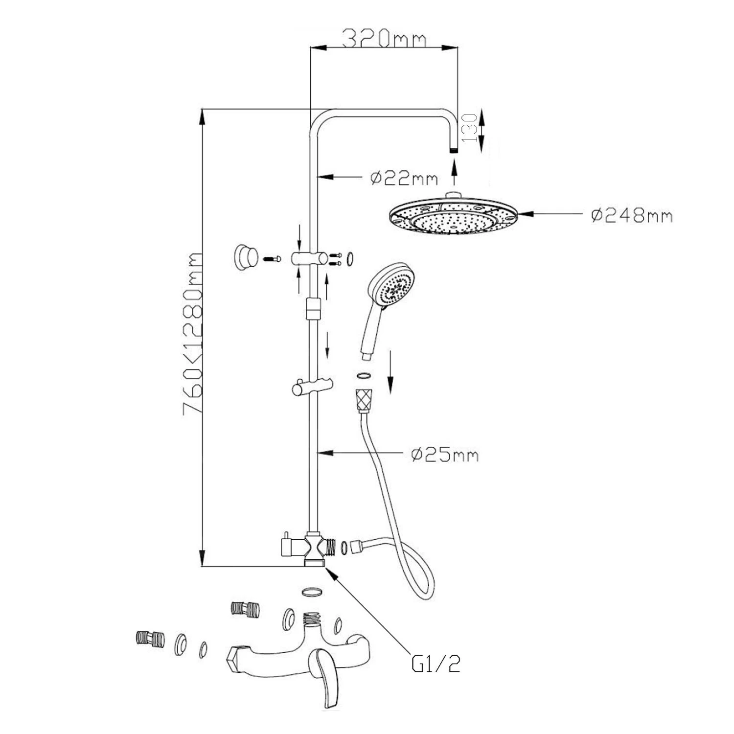 Aqualine Kasiopea - Doucheset 250, Chroom 1107-48 - Afbeelding 2