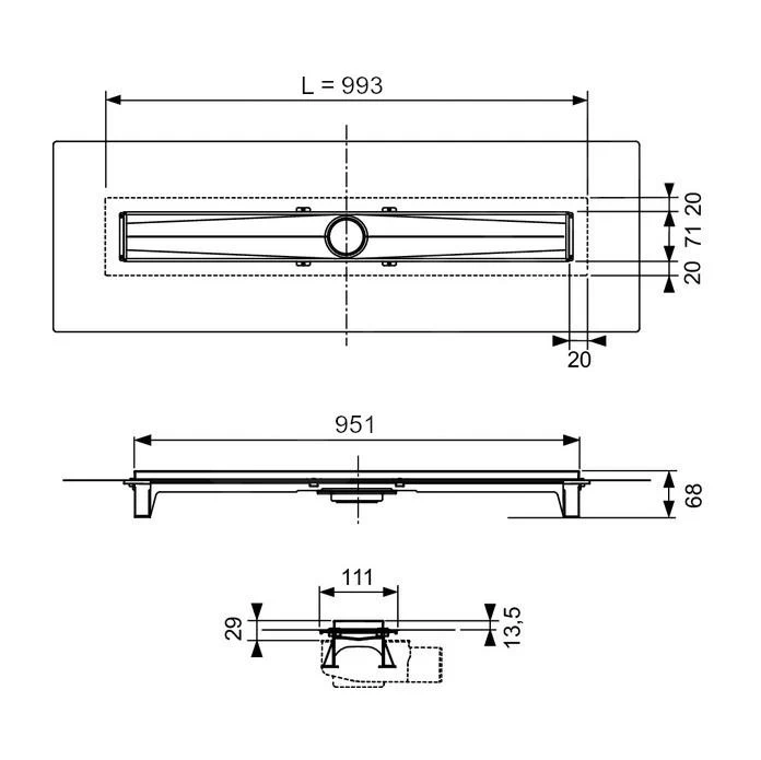 Tece TECEdrailine-Evo - Douchegoot Evo 1000 Mm, Met Flens, Beschermingsdeksel, Rvs 601002 - Afbeelding 2
