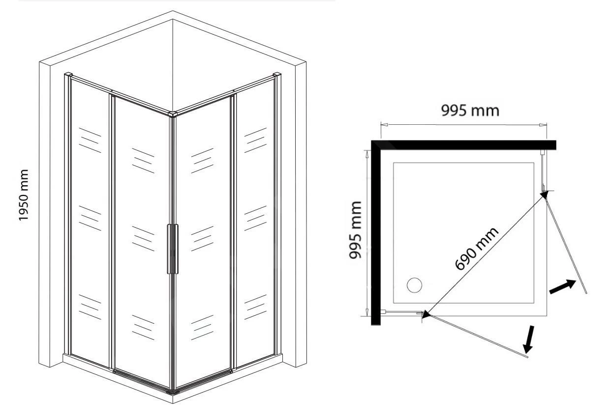 Lansanit LitLUX Slim Tadao - Douchecabine 4 Delig 1000x1000 Mm, Glanzend Aluminium/helder Glas PRD11 - Afbeelding 2