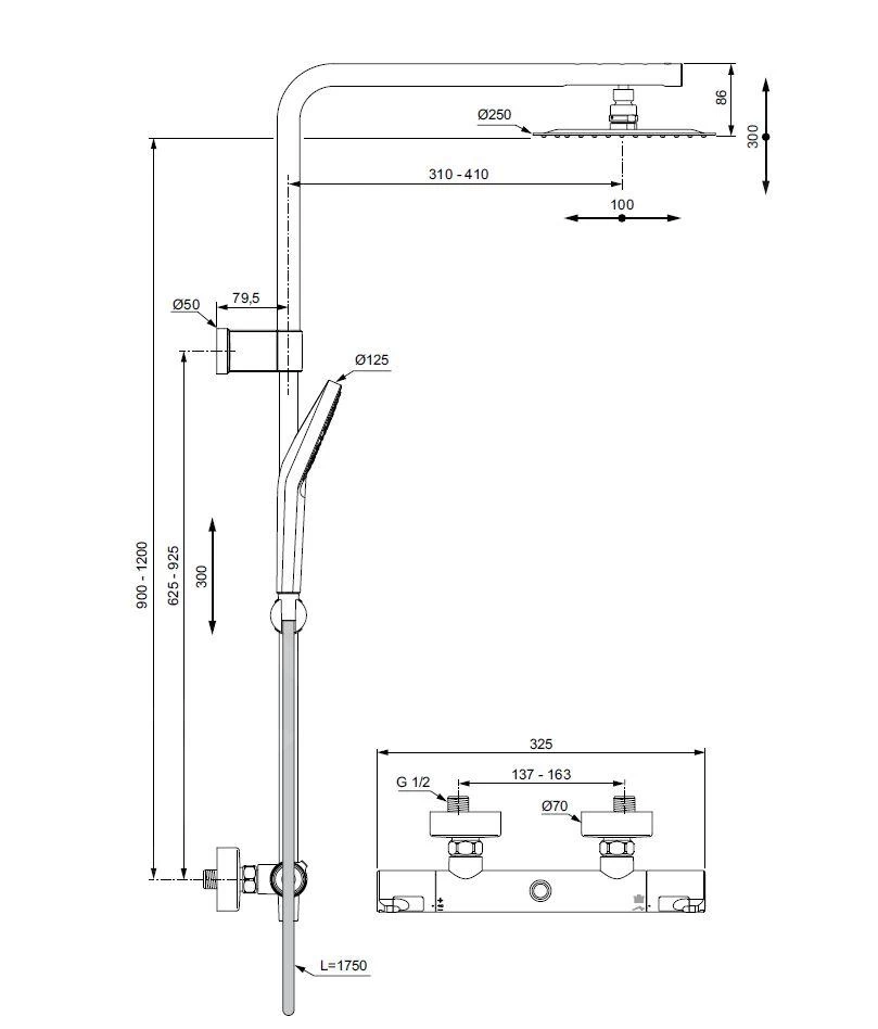 Ideal Standard CeraTherm - Doucheset Met Thermostaat, Diameter 250 Mm, 3jets, Chroom A7704AA - Afbeelding 2