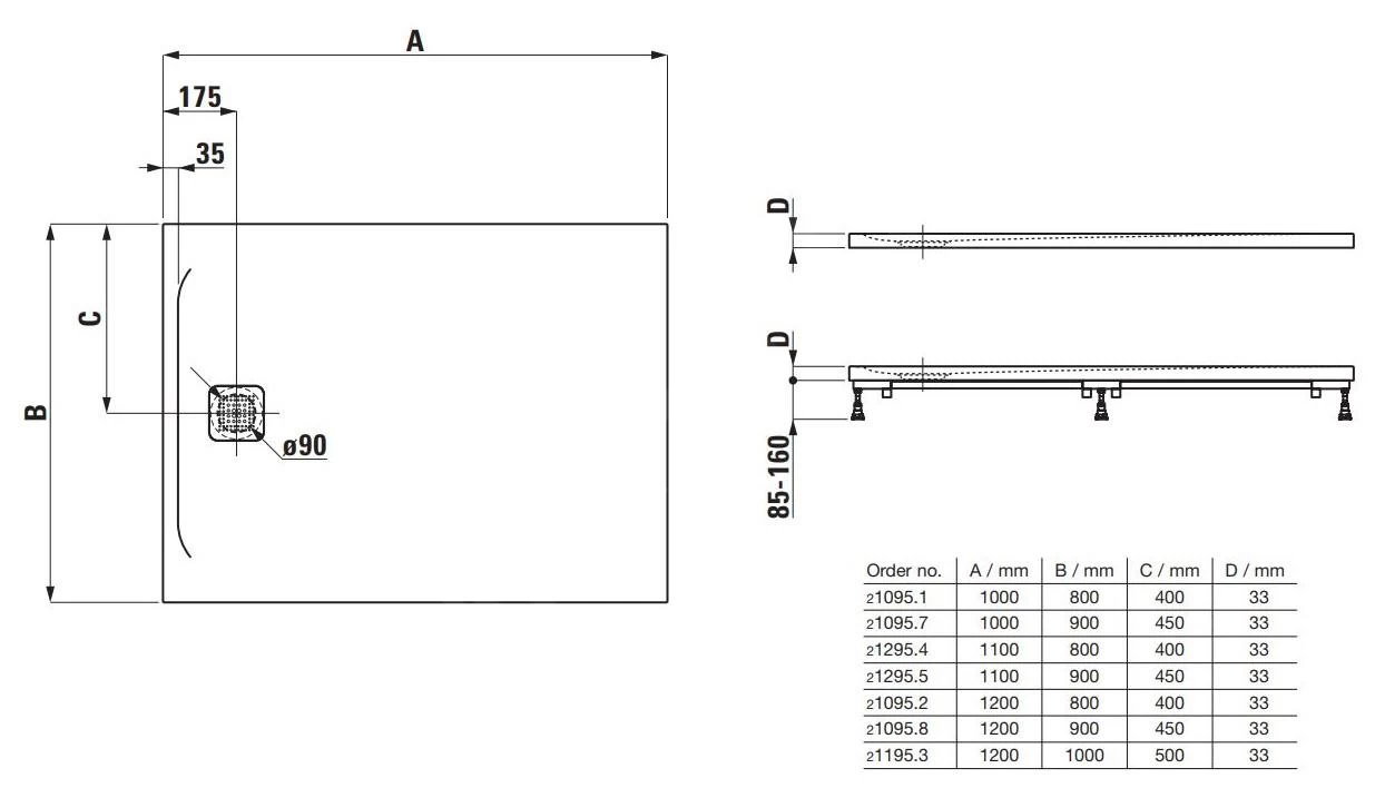 Laufen Pro - Douchebak 1200x800 Mm, Wit H2109520000001 - Afbeelding 2