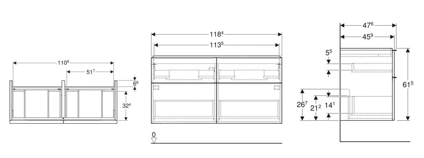 Geberit ICon - Wastafelonderkast, 118x62x48 Cm, 4 Laden, Glanzend Wit 502.309.01.1 - Afbeelding 2