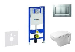 Geberit Duofix - Toiletset Met Sigma30 Bedieningsplaat, Mat Chroom/chroom + Duravit D-Code Hangend Toilet En Wc Bril, Rimless, SoftClose 111.300.00.5 NH7