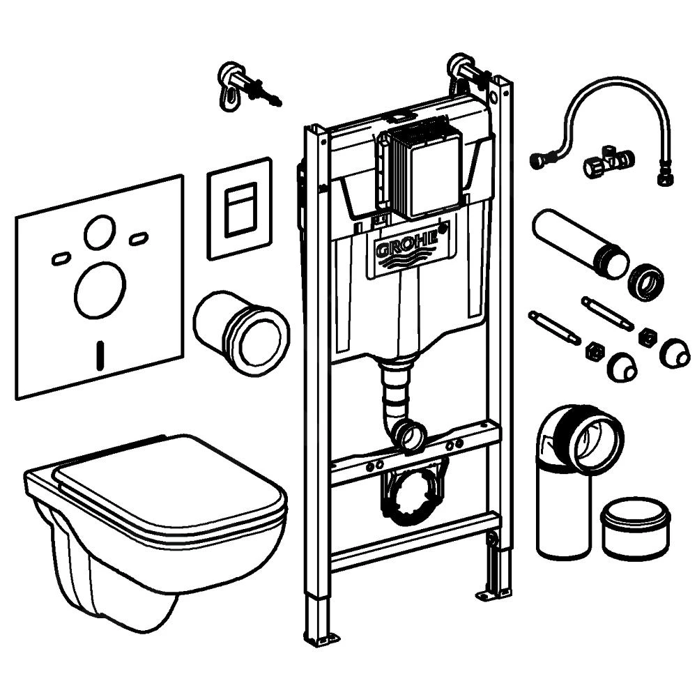Grohe Solido - Voorwand Montageset, Edge Ceramic Toilet En Softclose Zitting, Even Bedieningsplaat, Chroom 39816000 - Afbeelding 3