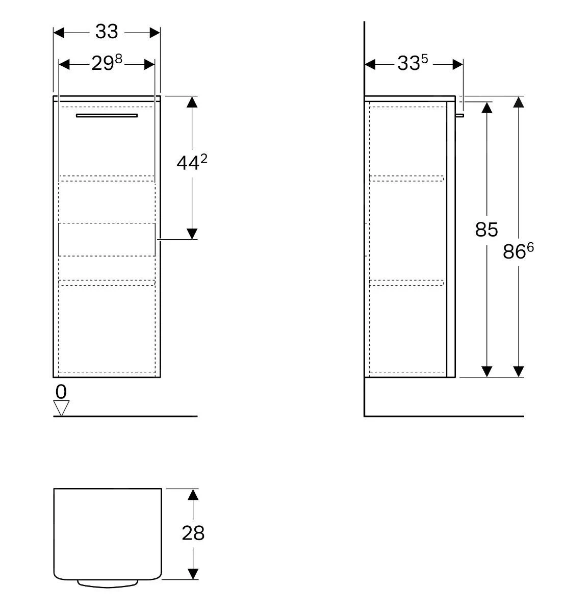Geberit Selnova Square - Onderkast 866x330x280 Mm, 1 Deur, Mat Lava 501.392.JK.1 - Afbeelding 2