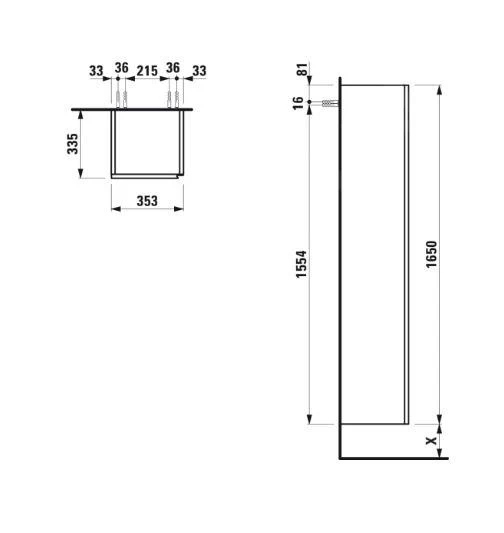 Laufen Lani - Hoge Kast 165x35 Cm, 1 Deur, Scharnieren Links, Grijs H4037211122661 - Afbeelding 2