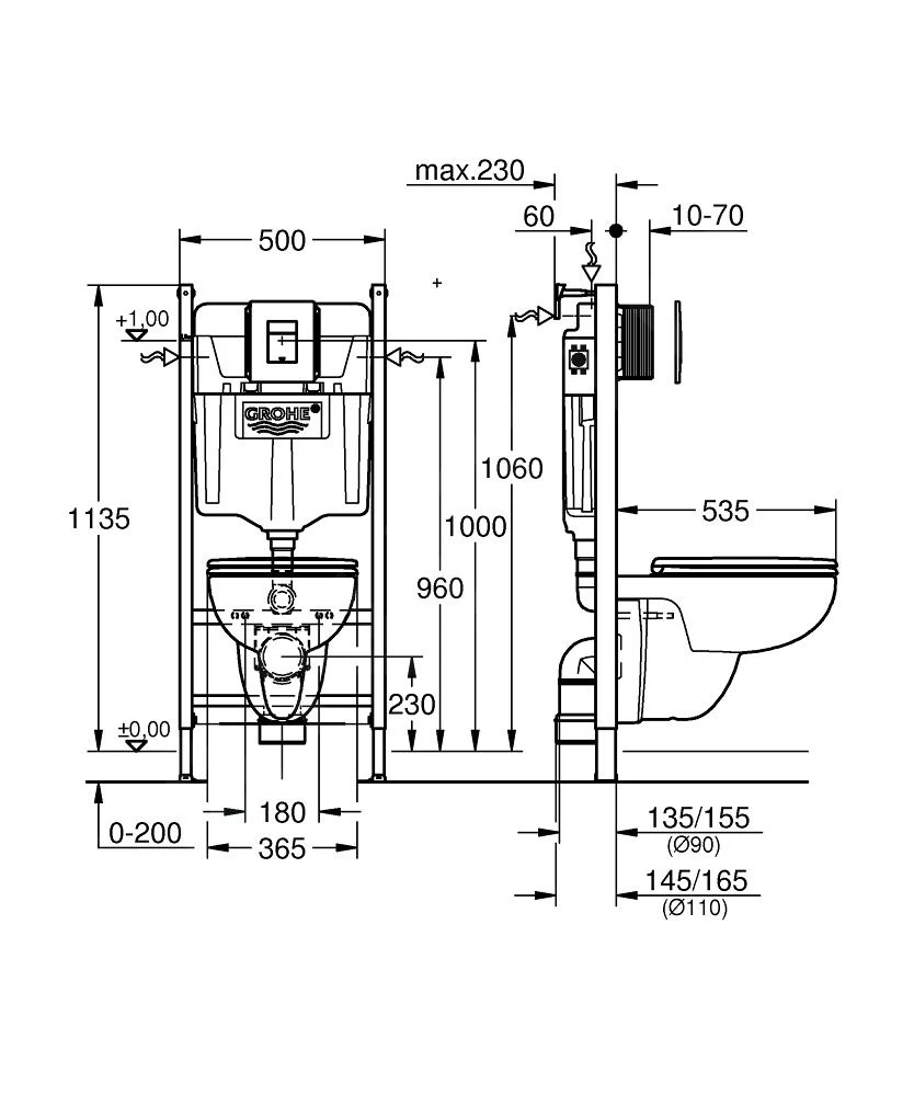 Grohe Solido - Voorwand Montageset, Edge Ceramic Toilet En Softclose Zitting, Even Bedieningsplaat, Chroom 39816000 - Afbeelding 2