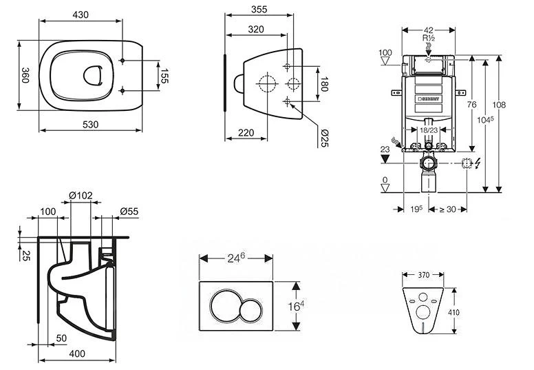 Geberit Kombifix - Set Voorwandinstallatie, Toilet En Zitting Ideal Standard Tesi, Sigma01 Bedieningsplaat, Glanzend Chroom 110.302.00.5 NF2 - Afbeelding 2