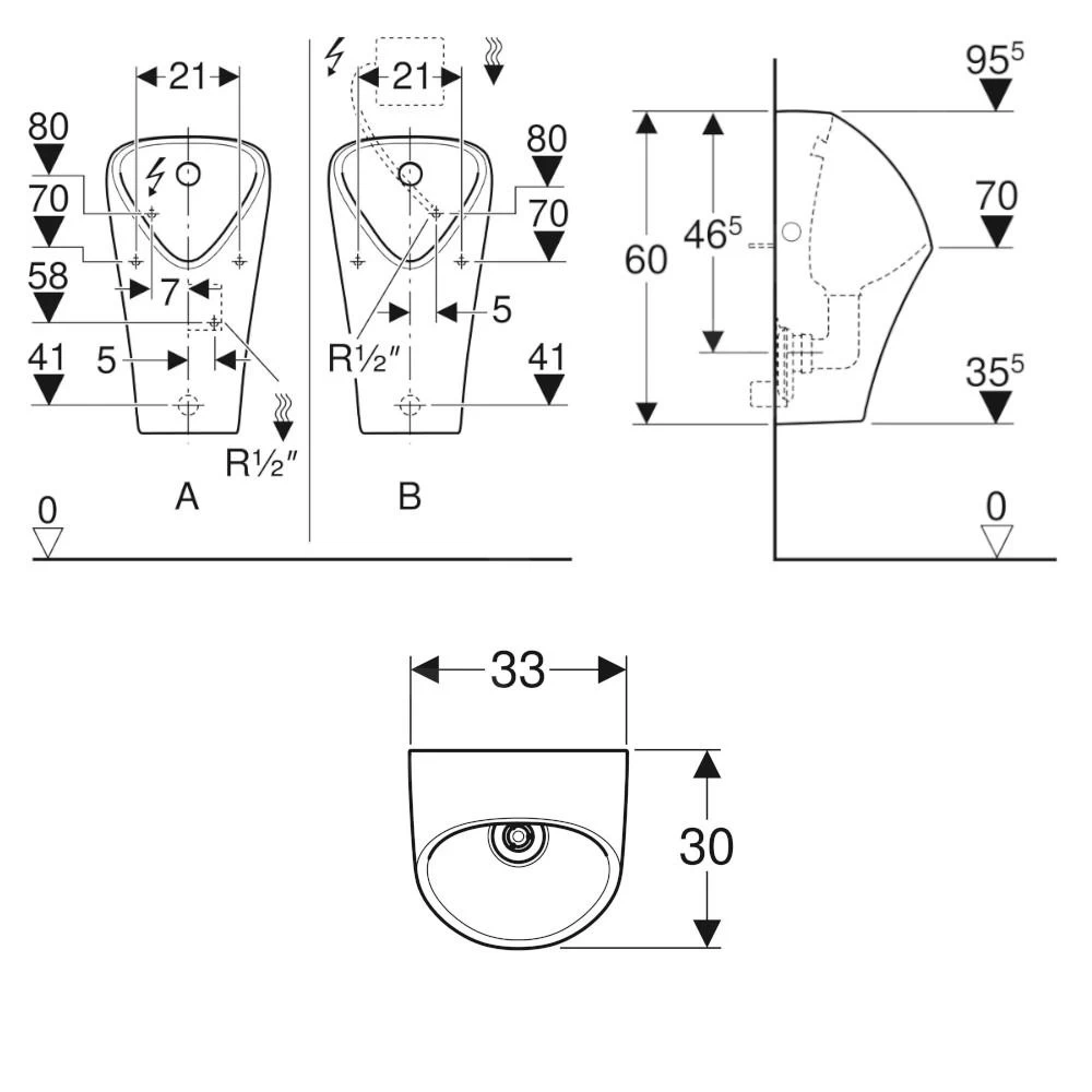 Geberit Urinoirs - Urinoir Narva, Achterinlaat, KeraTect, Wit 501.655.00.8 - Afbeelding 2