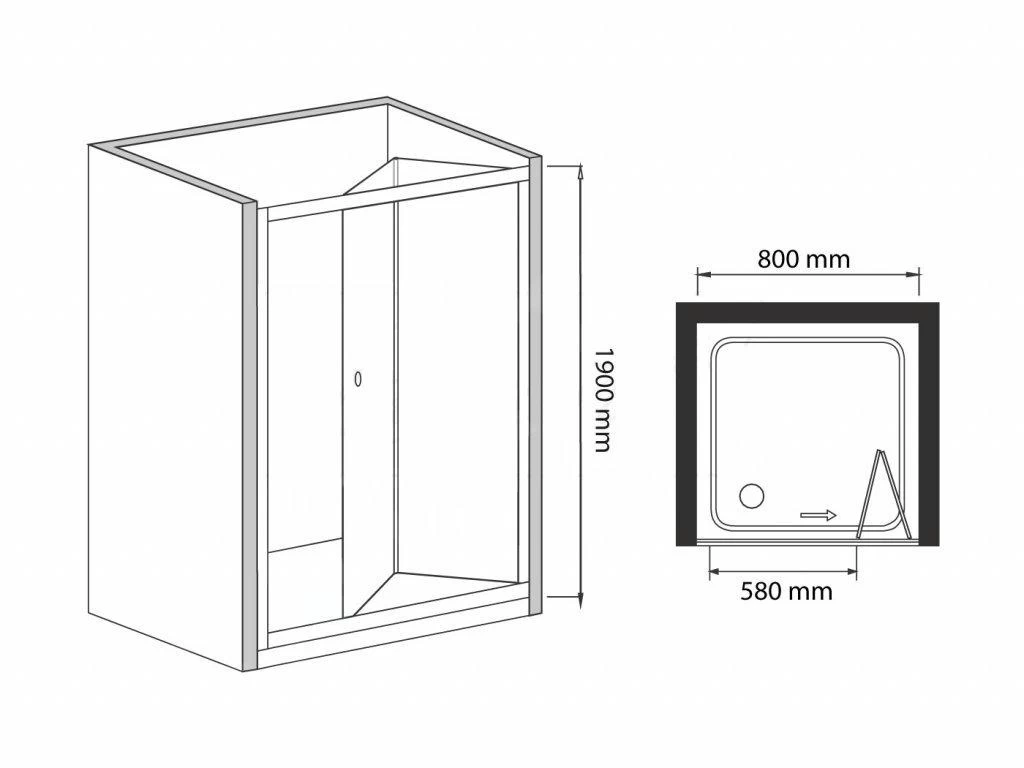 Lansanit LitEX Briano - Vouwdeur Douche 800 Mm, Glanzend Aluminium/mat Glas BF80-190-M - Afbeelding 2