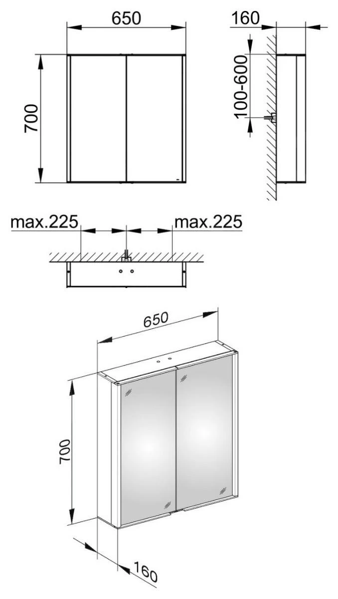 Keuco Royal Match - Spiegelkast Met LED-verlichting, 650x700x160 Mm, Zilver Geanodiseerd 12801171311 - Afbeelding 2