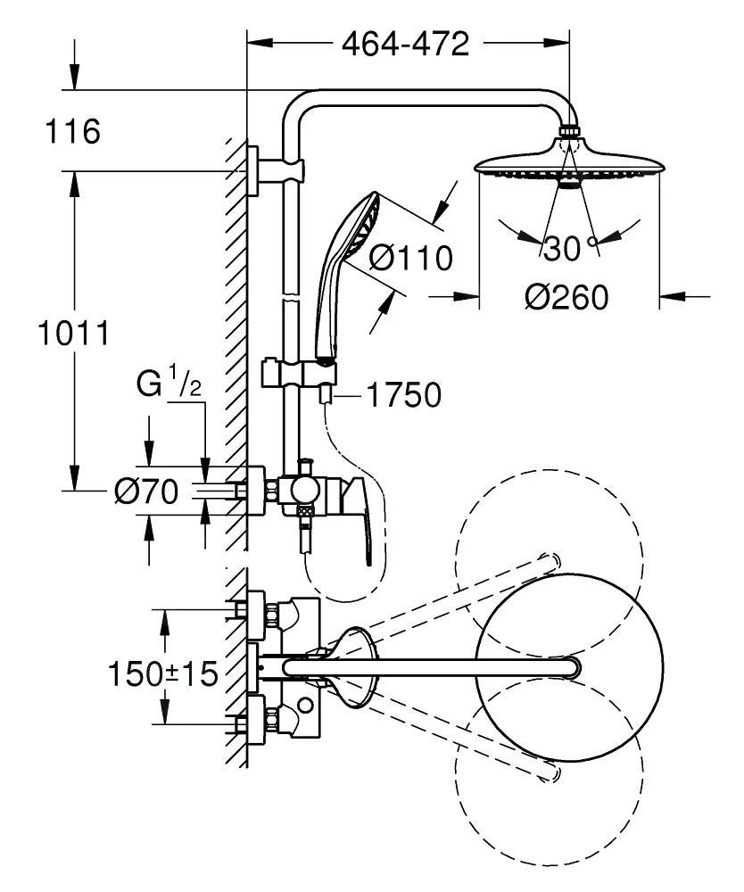 Grohe Vitalio Joy - Doucheset 260 Met Opbouwmengkraan, 3-jets, Chroom 27684001 - Afbeelding 2