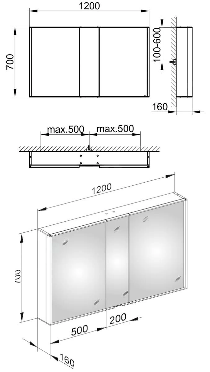 Keuco Royal Match - Spiegelkast Met LED-verlichting, 1200x700x160 Mm, Zilver Geanodiseerd 12804171311 - Afbeelding 2