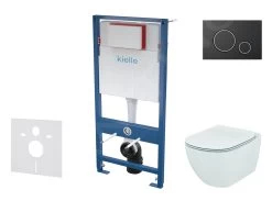 Kielle Genesis - Voorwand Montageset, Tesi Toilet En Softclose Toiletbril, Aquablade, Gemini II Bedieningsplaat, Mat Zwart/chroom SANI11AD5101