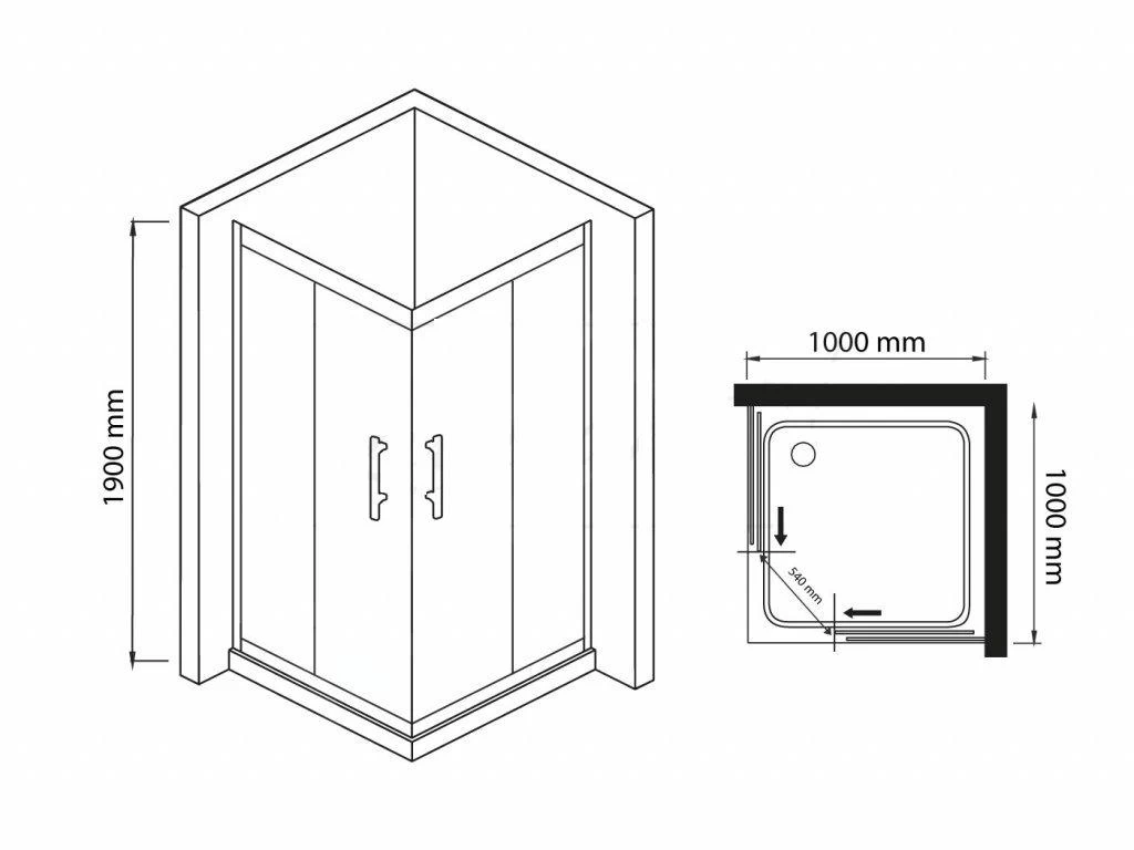 Lansanit LitEX Terni - Douchecabine 4 Delig 1000x1000 Mm, Glanzend Aluminium/mat Glas CF11-190-M - Afbeelding 2