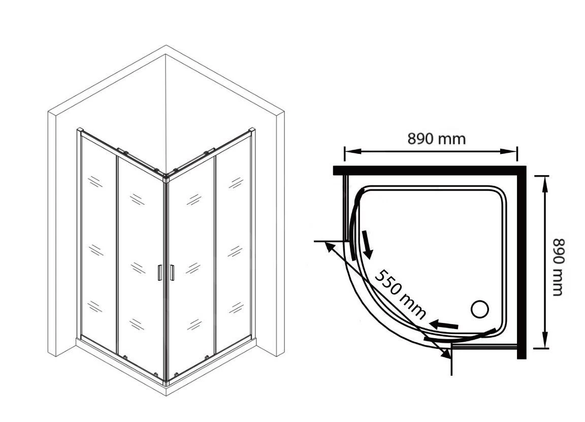 Lansanit LitIN Vati - Douchecabine 4 Delig 900x900 Mm, Glanzend Aluminium/helder Glas QR99-190-C - Afbeelding 2