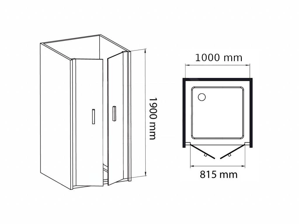 Lansanit LitEX Elisa - Douchedeur 2 Delig 1000 Mm, Glanzend Aluminium/helder Glas AS2-100-190-C - Afbeelding 2