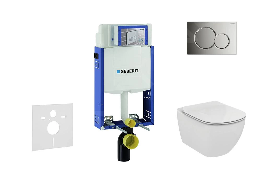 Geberit Kombifix - Set Voorwandinstallatie, Toilet En Zitting Ideal Standard Tesi, Sigma01 Bedieningsplaat, Glanzend Chroom 110.302.00.5 NF2