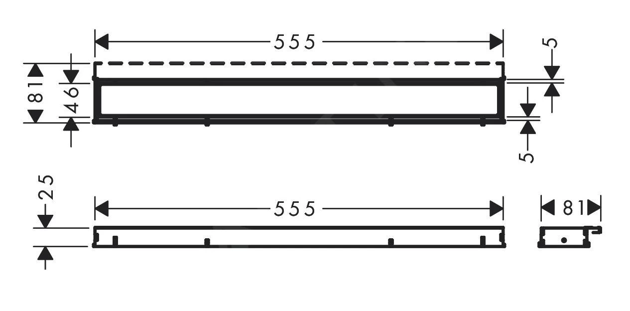 Hansgrohe RainDrain Match - Douchegoot Met Rvs Rooster 600, In Hoogte Verstelbaar Frame, Chroom 56036000 - Afbeelding 2