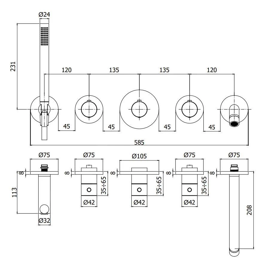 Paffoni Modular Box - Thermostatische Inbouwkraan, Voor 2 Uitgangen, Rvs MDE001ST - Afbeelding 2