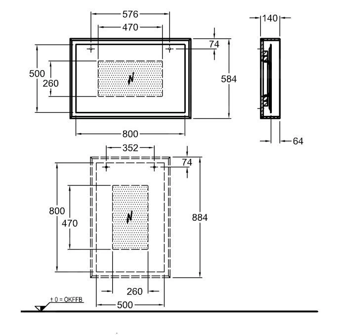 Geberit Citterio - Spiegel Met LED Verlichting 884x584 Mm, Eik Grijsbruin 500.572.JJ.1 - Afbeelding 2