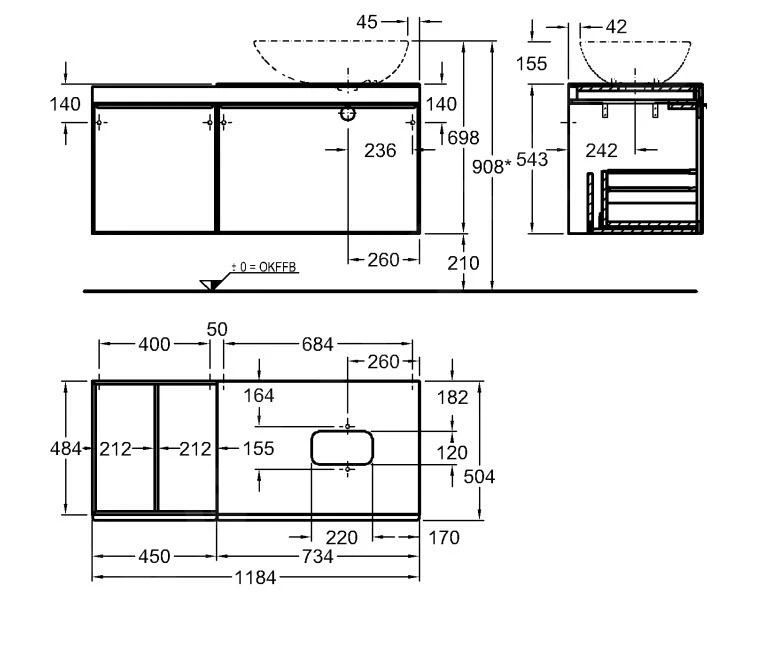 Geberit Citterio - Wastafelonderkast 560 Mm Voor Waskom, Met Bijzetplank, Glanzend Zwart/eik Grijsbruin 500.565.JJ.1 - Afbeelding 2