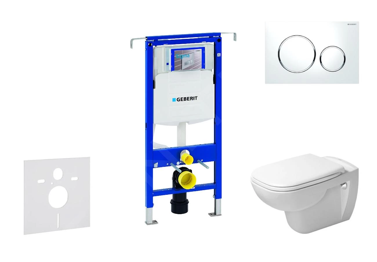 Geberit Duofix - Toiletset Met Sigma20 Bedieningsplaat, Wit/glazend Chroom + Duravit D-Code Hangend Toilet En Wc Bril, Rimless, SoftClose 111.355.00.5 NH4