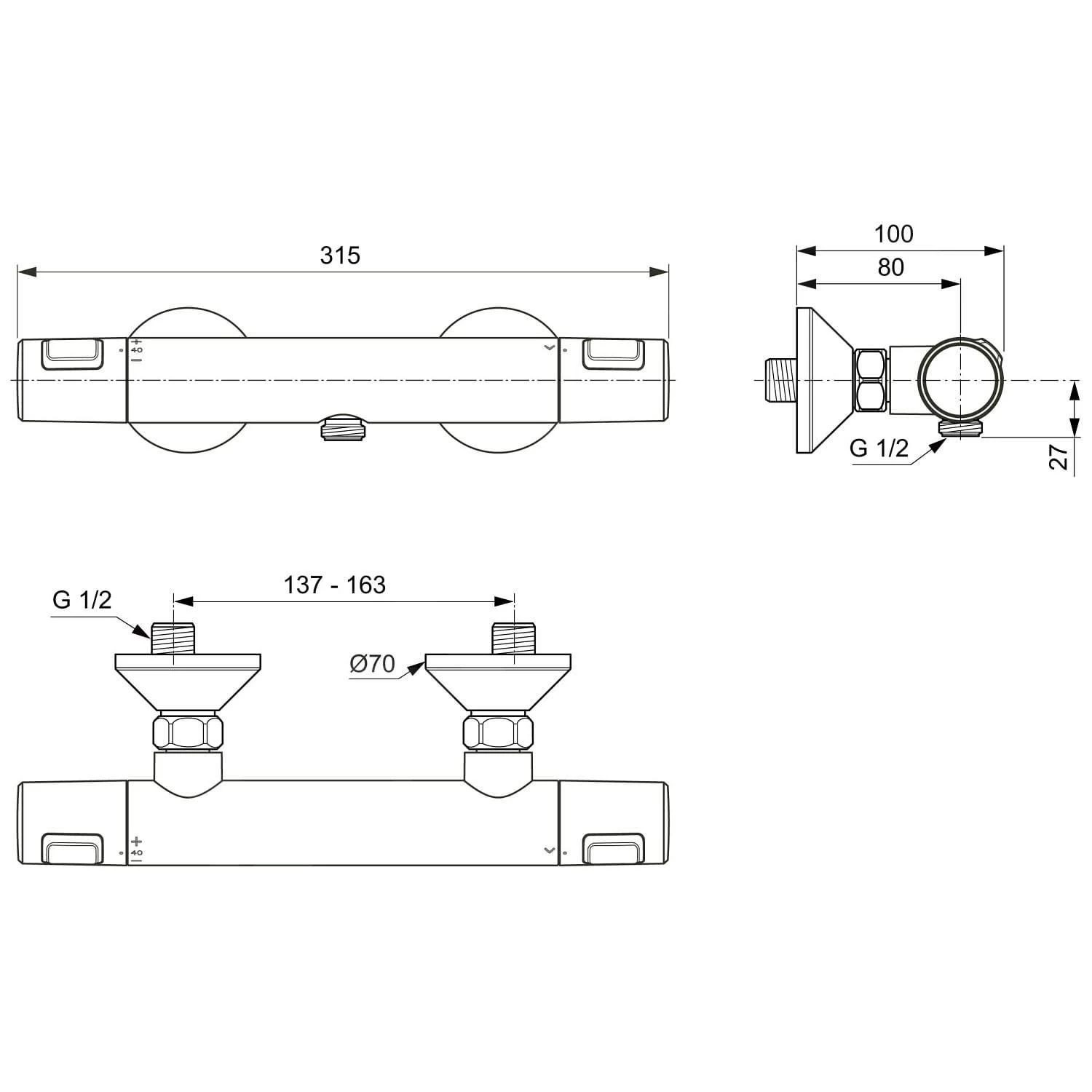 Ideal Standard CeraTherm - T25 Thermostatische Douchekraan, Chroom A7201AA - Afbeelding 2