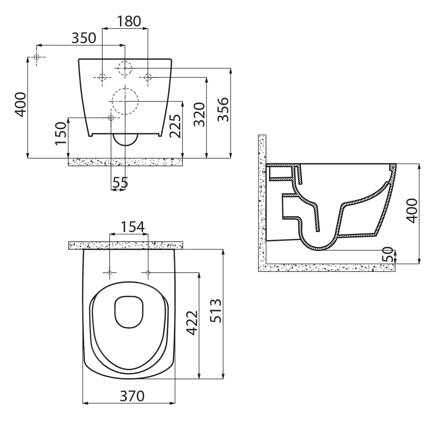 Sapho Keramiek - Glanc Wandcloset, Rimless, Wit GC321 - Afbeelding 2