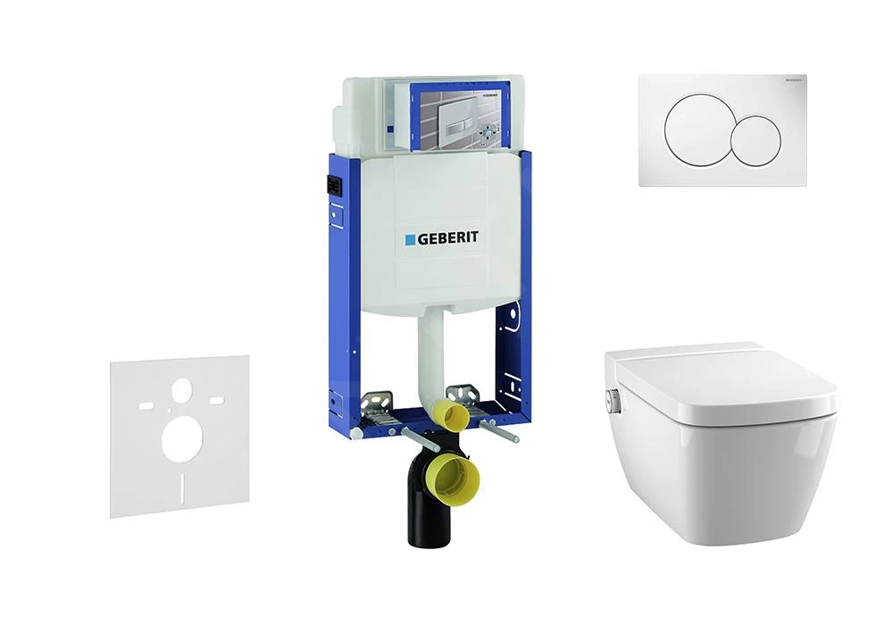 Geberit Kombifix - Inbouwreservoir Voor Hangend Toilet Met SIGMA01 Bedieningsknop, Alpine Wit + Tece One - Hangend Douche-wc En Wc-bril, Rimless, SoftClose 110.302.00.5 NT1