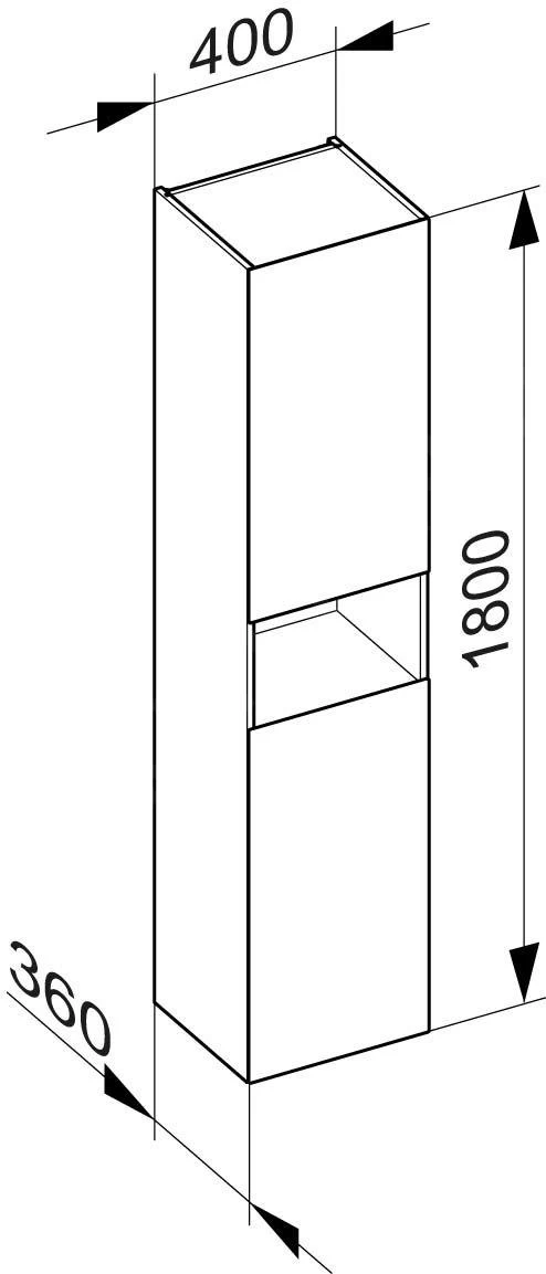 Keuco Stageline - Hoge Kast, 400x1800x360 Mm, 2 Deuren, Scharnieren Links, Wit 32831300001 - Afbeelding 2