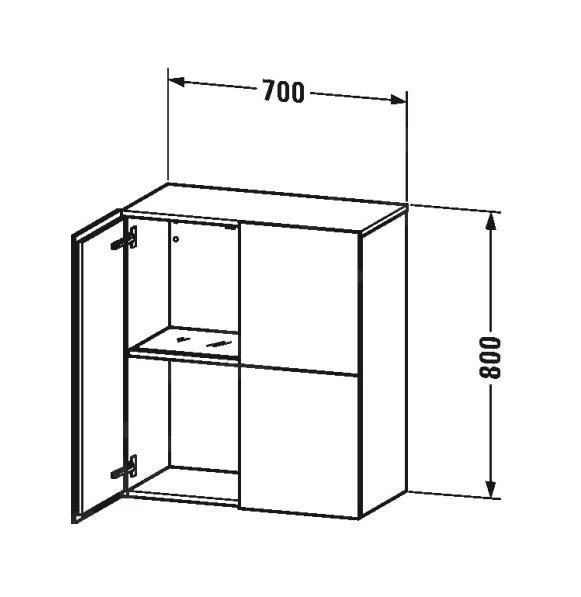 Duravit L-Cube - Hoge Badkamerkast 800x700x363 Mm, 2 Deuren, Glanzend Wit LC117702222 - Afbeelding 2