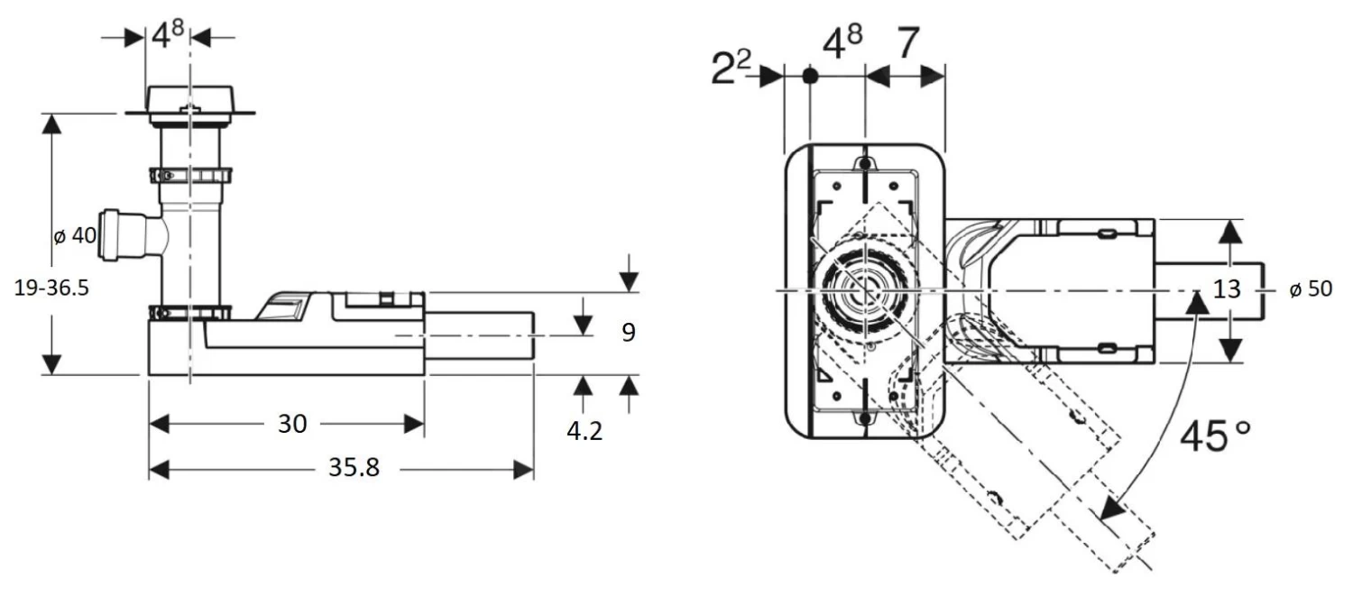 Geberit CleanLine - Ruwbouwset Douchegoot, Inbouwhoogte Vanaf 180 Mm, Afvoer 50 Mm 154.159.00.1 - Afbeelding 2