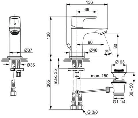 Ideal Standard Connect Air - Piccolo Slim Wastafelkraan Met Waste, Chroom A7014AA - Afbeelding 2
