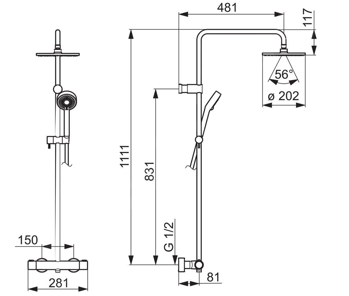 Hansa Prisma - Doucheset 200 Met Thermostaat, Chroom 58099103 - Afbeelding 2