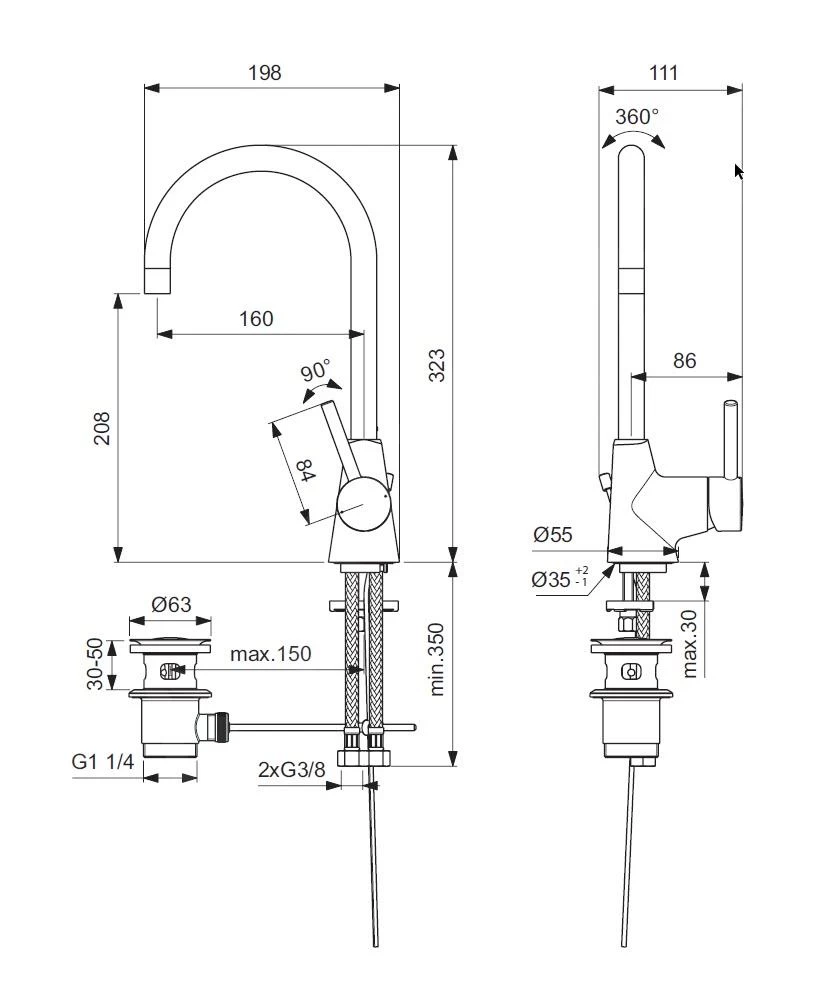 Ideal Standard CeraLine - Wastafelkraan Met Afvoer En Draaibare Uitloop, Chroom BC195AA - Afbeelding 2